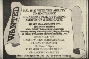 In February, 1994 The Stage trade magazine advertised for young ...