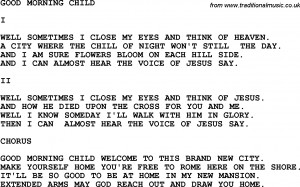 Country, Southern and Bluegrass Gospel Song Good Morning Child lyrics