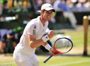 Andy Murray celebrates winning a game against Serbia's Novak Djokovic ...