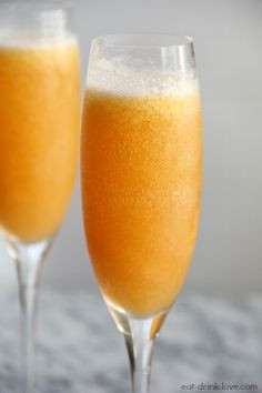 Peach Bellinis - 1 c frozen peaches, 1/4 c peach schnapps, 1 1/2 T ...