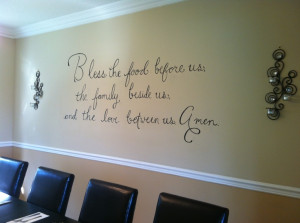 Hand painted dining room wall quote.