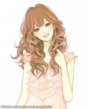 anime girl, beautiful, curly hair, eyes, pink, smile, pinke strähnen