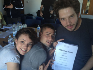 Picture of three actors from Being Human at a script read through