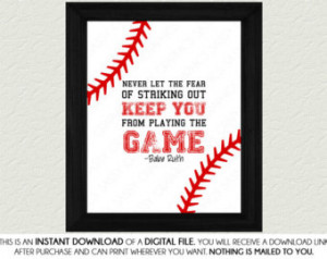 Baseball Quote Print Art- Babe Ruth Quote, Red, White, Nursery Art ...