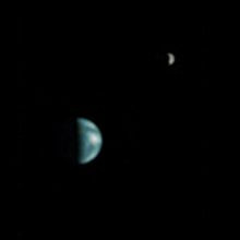 Earth and Moon from Mars, as photographed by the Mars Global Surveyor