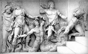 Slabs of colossal marble relief from podium of Altar of Zeus at ...
