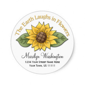 Whimsical Sunflower Quote Address Label Classic Round Sticker