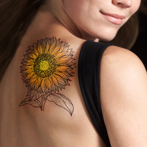 sunflower and quote flower tattoo
