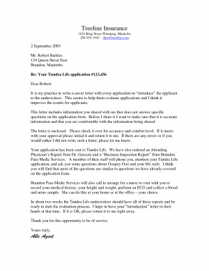 Life Insurance Underwriting Sample Cover Letter