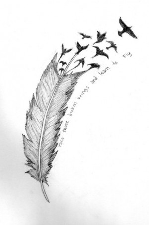 art, birds, drawing, feather, quote, quotes, tattoo, text