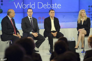 World discussion: Nouriel Roubini, third from left, attended a panel ...