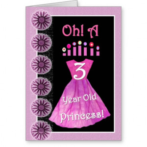 Happy 3rd Birthday Princess - Pink Dress & Candles Greeting Card