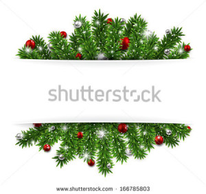 Christmas background with fir twigs and red balls. Vector illustration ...