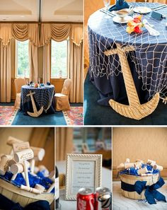 Nautical themed reception. Anchor sweetheart table. Country quotes on ...