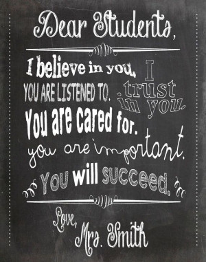 Dear Students - Teacher Chalkboard Classroom Poster - 11x14 inches ...