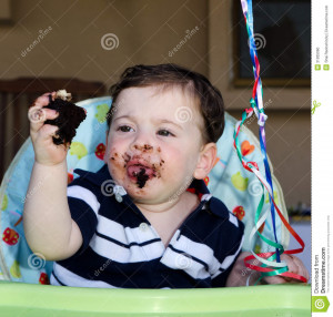 Messy Baby Eating Cake