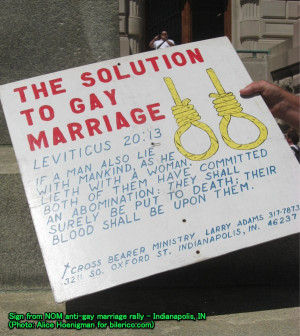 gay hate sign at the Indianapolis NOM anti-gay marriage rally