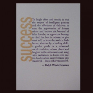 Emerson Quote - Definition of Success - Letterpress card