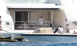 Roman Abramovich relaxes on his yacht with some of his friends.