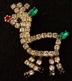 Rudolph the Red Nosed Reindeer rhinestone or crystal brooch pin