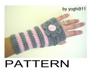 Pdf Pattern Hand Warmers Fingerless Gloves Mittens Pink Grey