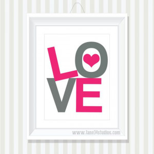 Pink and Gray LOVE Letters Quote Digital Art Print by Lane34Party, $5 ...