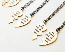 ... Hand Hammered Gold Brass Heart Best Friends Sisters Message Necklaces