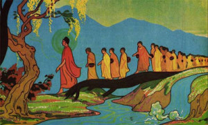 Lord Buddha crossing Lake