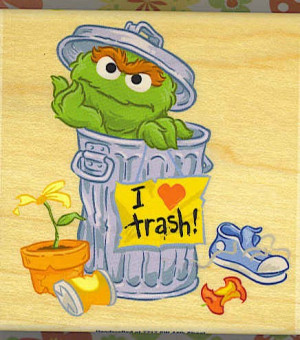 OSCAR THE GROUCH Rubber Stamp SESAME STREET I love trash Fun NEW Stamp