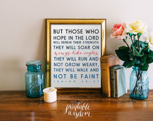 ... decor poster, inspirational quote typography - Isaiah 40:31 - digital