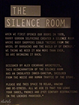 Silence Room at Selfridge's. #signs