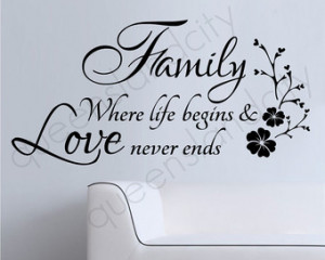 Family Where Life Begins & Love Nev er Ends Wall Quote Floral Sticker ...