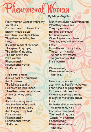 Maya Angelou- Phenomenal Woman This is literally perfection this poem ...