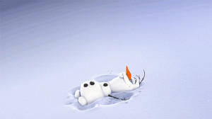 Olaf the Snowman makes snow angels in during the 2013 film Frozen .