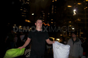 Valentine's Day pillow fight in rainy San Francisco