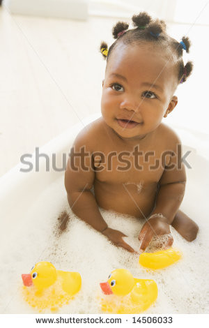 Baby Having Bubble Bath Stock Photo