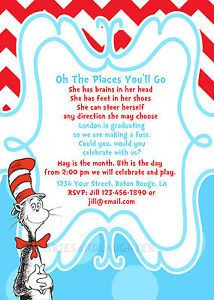 Dr Seuss Preschool Kindergarden Graduation Invitation Digital File 5x7 ...