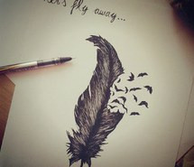girl, love, fly away, draw, quote, fether, birds, drawing