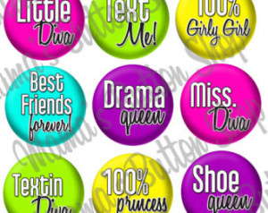 ... Bright Girly Sayings - For Bow Centers, Party Favors and Gifts
