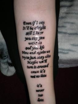 Never Too Late by Three Days Grace tattoo