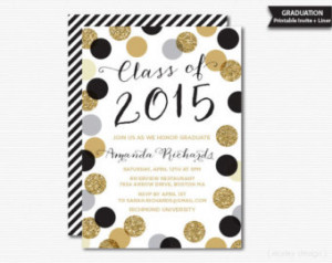 Printable Graduation Invitation Black Gold Polka Dots Graduation Party ...