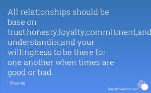 All relationships should be base on trust,honesty,loyalty,commitment ...