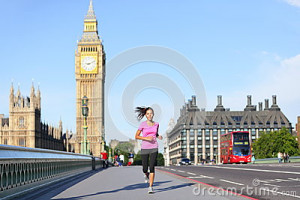 London lifestyle woman running near Big Ben. Female runner jogging ...