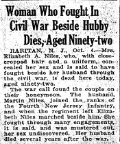 Newpaper article: Woman Who Fought in Civil War Beside Hubby Dies ...