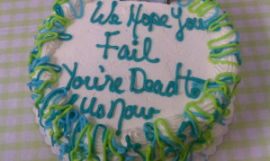 My co-workers got me a cake on the last day of my work