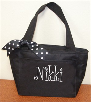 Personalized Lunch Cooler - Personalized Lunch Tote with Polka Dot Bow