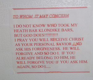 An example of a Passive Aggressive Note, this time with religious ...