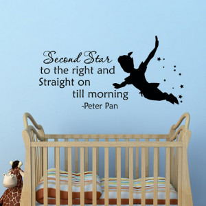 Peter Pan Silhouette Wall Decal Quote Second Star To The Right And ...