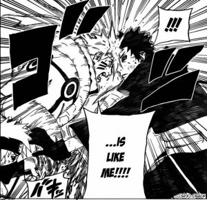 And then Naruto switches with Kurama. He throws Kakashi towards Obito ...