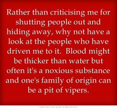 Rather than criticising me for shutting people out and hiding away ...
